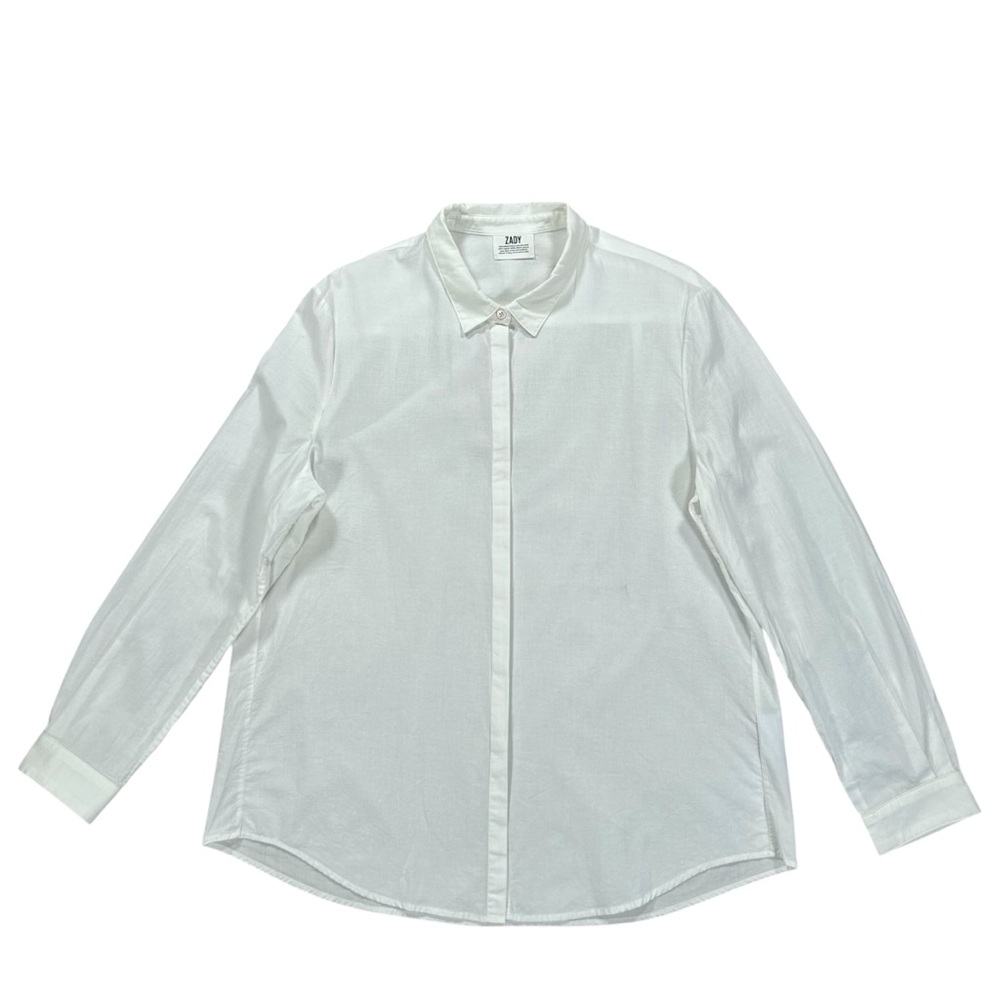 Zady Women's .04 Slim Fit Voile White Button Up L/S Organic Cotton Shirt Sz XL